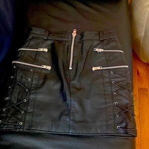 Leather Mini Skirt with Silver Hardware 100 Percent Genuine Soft Leather